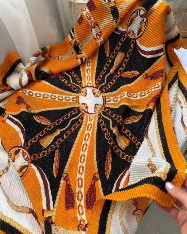شال نخ پنبه طرح زنجیری لمه دار